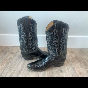 Justin Western Boots- Black with design